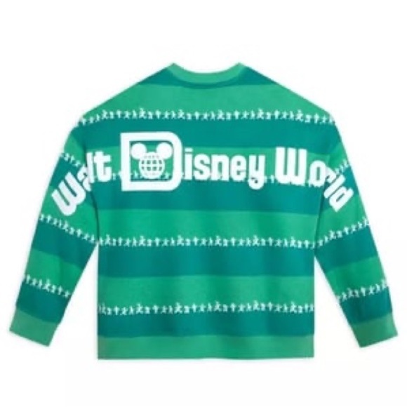 Disney Parks Pullover Sweatshirt Mickey and Friends Green Stripe Spellout 2X - Picture 1 of 9